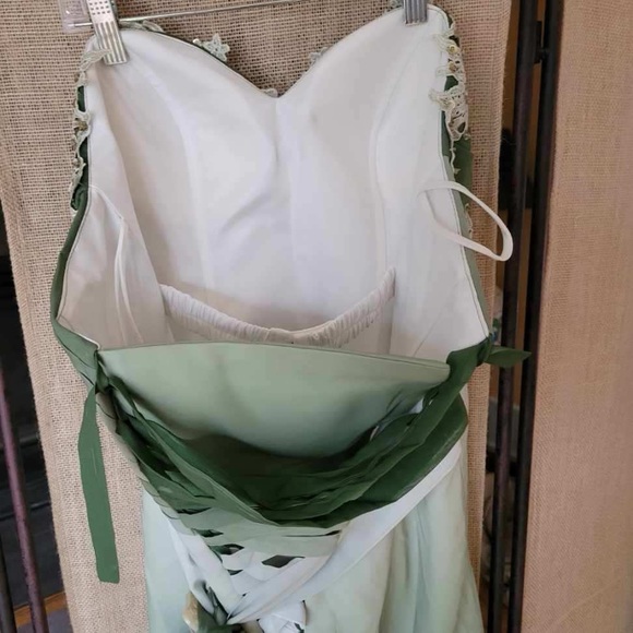 Fantasy Elves Victorian Prom Dress Wrap Cape Green Long Gown Lace Sequin Corset - Picture 14 of 15